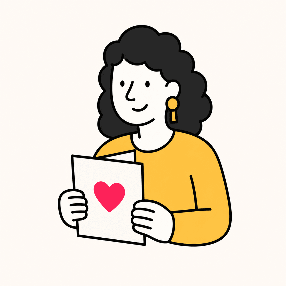 Someone smiling while reading a heartfelt card
